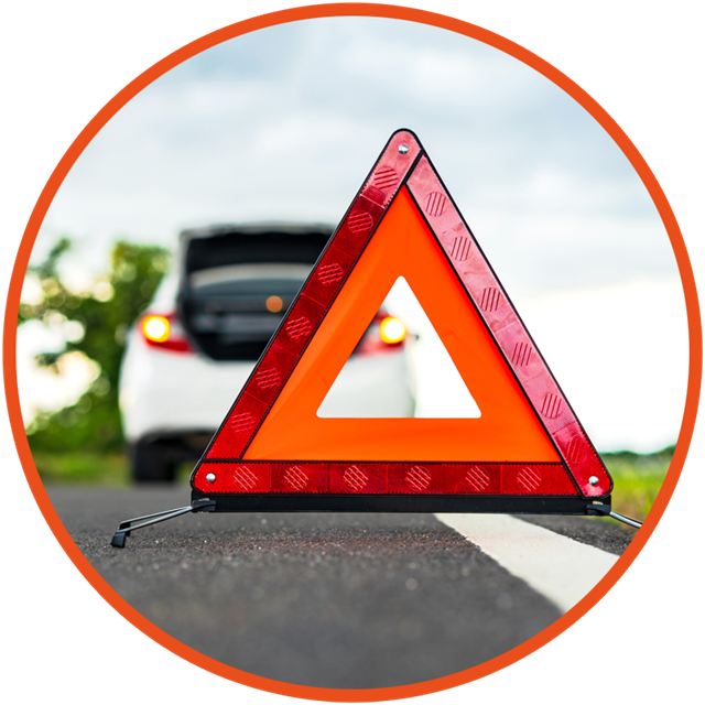 Roadside breakdown with warning triangle